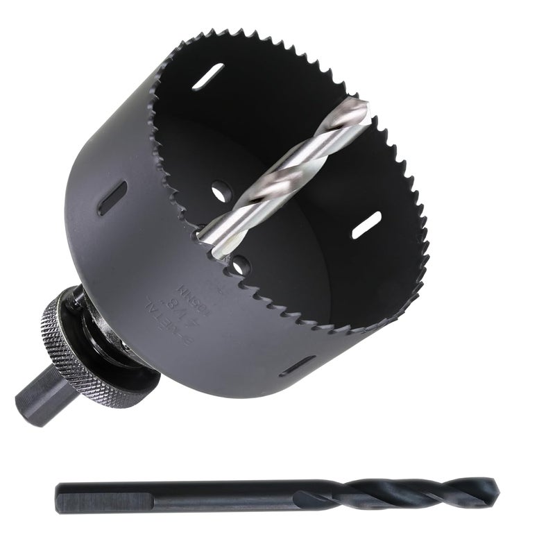 wowsupm 4-1/8 Inch HSS Bi Metal Hole Saw Cutter with Arbor Heavy Duty Hole Saw Bit Cutting Depth 1.5” for Drywall Thick Wood PVC Metal Aluminum - Image 1